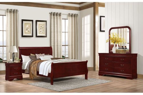 6PC Louis Bedroom, QN Bed, DR, MR & 1 NS, Cherry