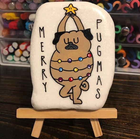 75+ of the Best Christmas Painted Rocks of Instagram 29 merry pugmas painted rock