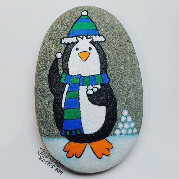 75+ of the Best Christmas Painted Rocks of Instagram 23 penguin painted rock