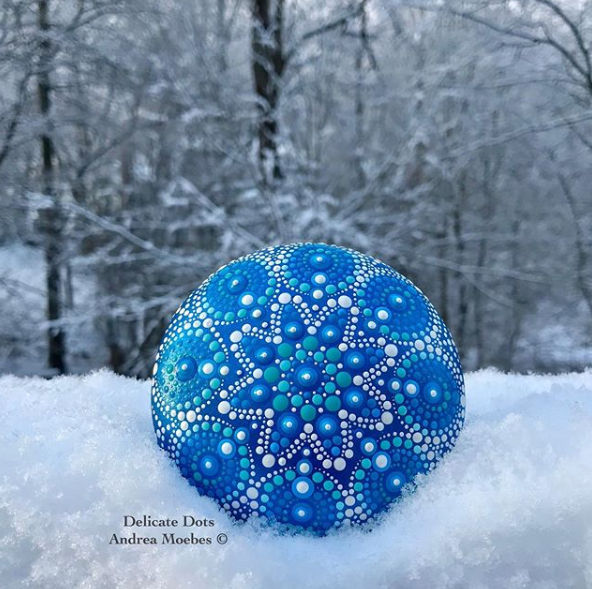 75+ of the Best Christmas Painted Rocks of Instagram 11 snowflake mandala painted rock