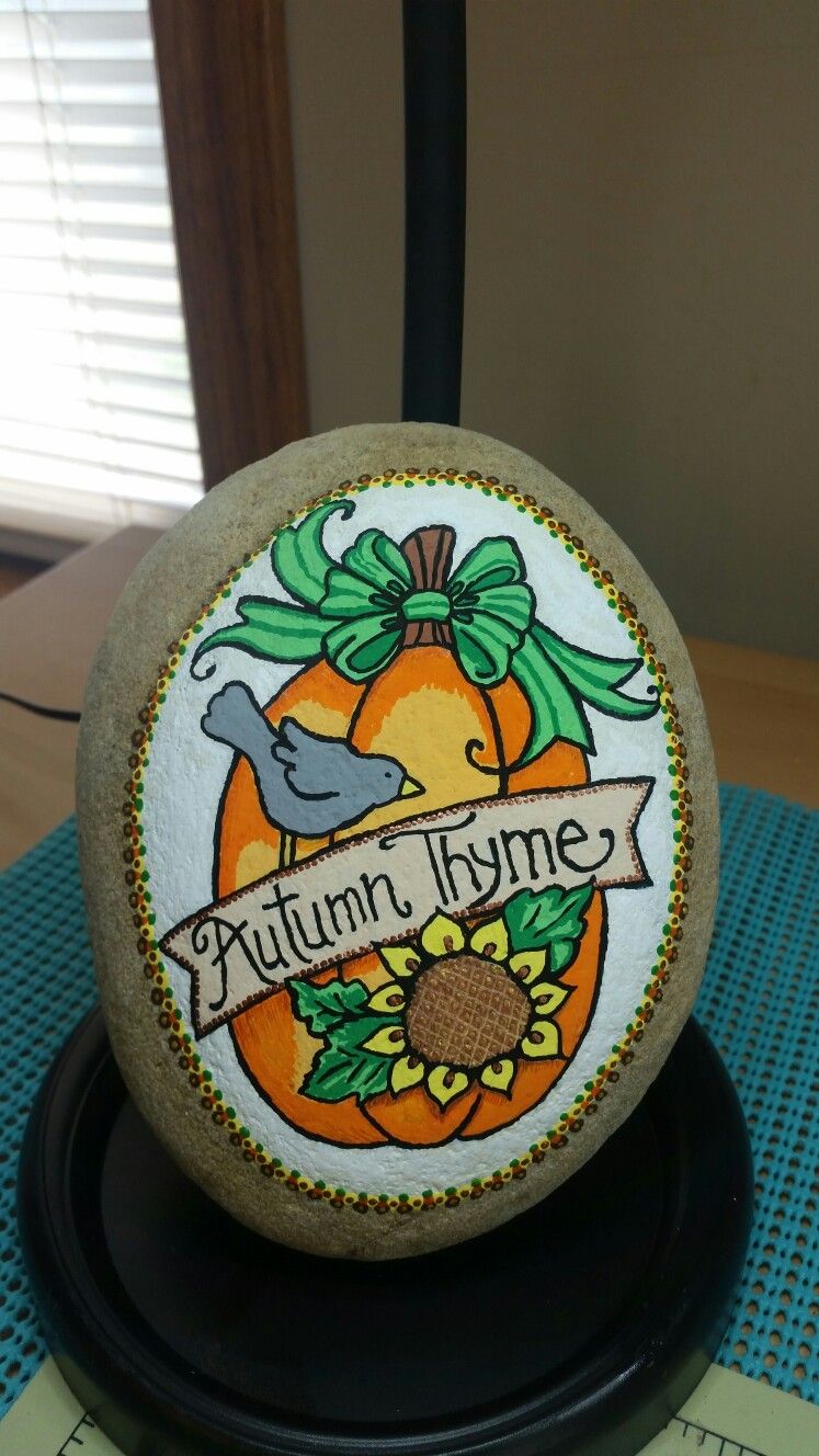 40 Cozy Autumn Rock Painting Ideas to Fall In Love With 32 Autumn thyme painted rock