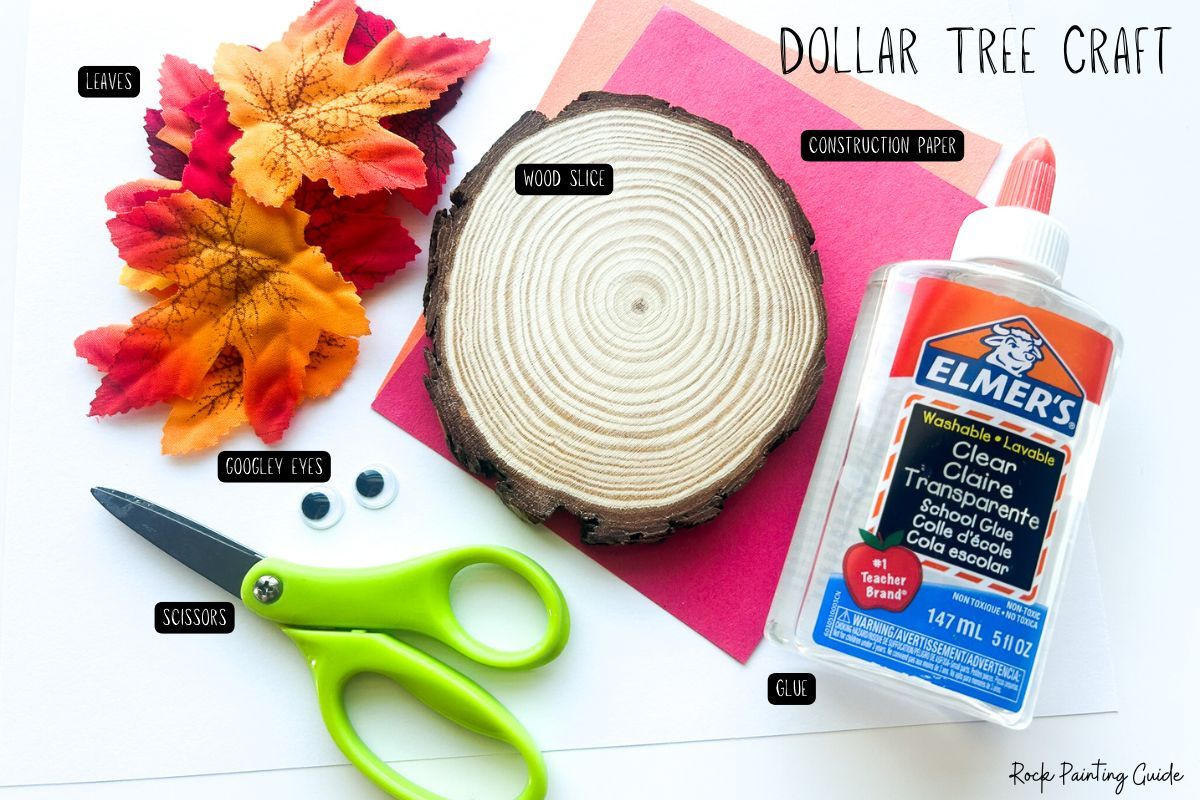 Easy Dollar Tree Wood Slice Turkey Craft for Kids 4 wood slice turkey supplies
