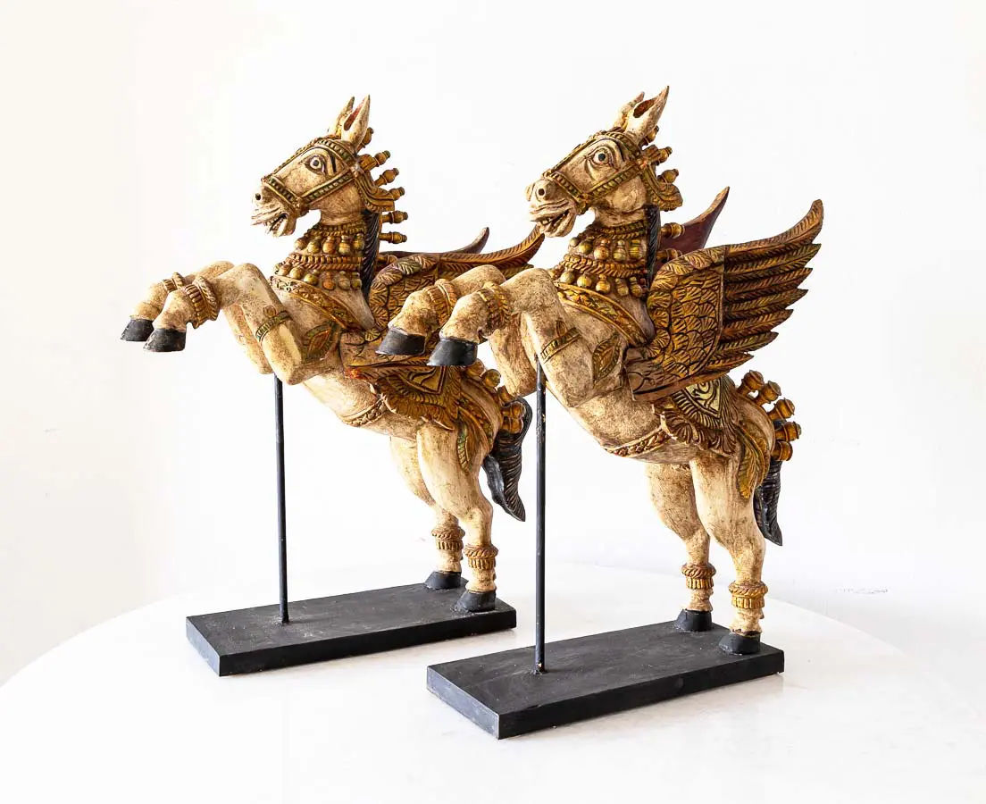 Pair of Teakwood Temple Horses - The Past Perfect Collection - Singapore