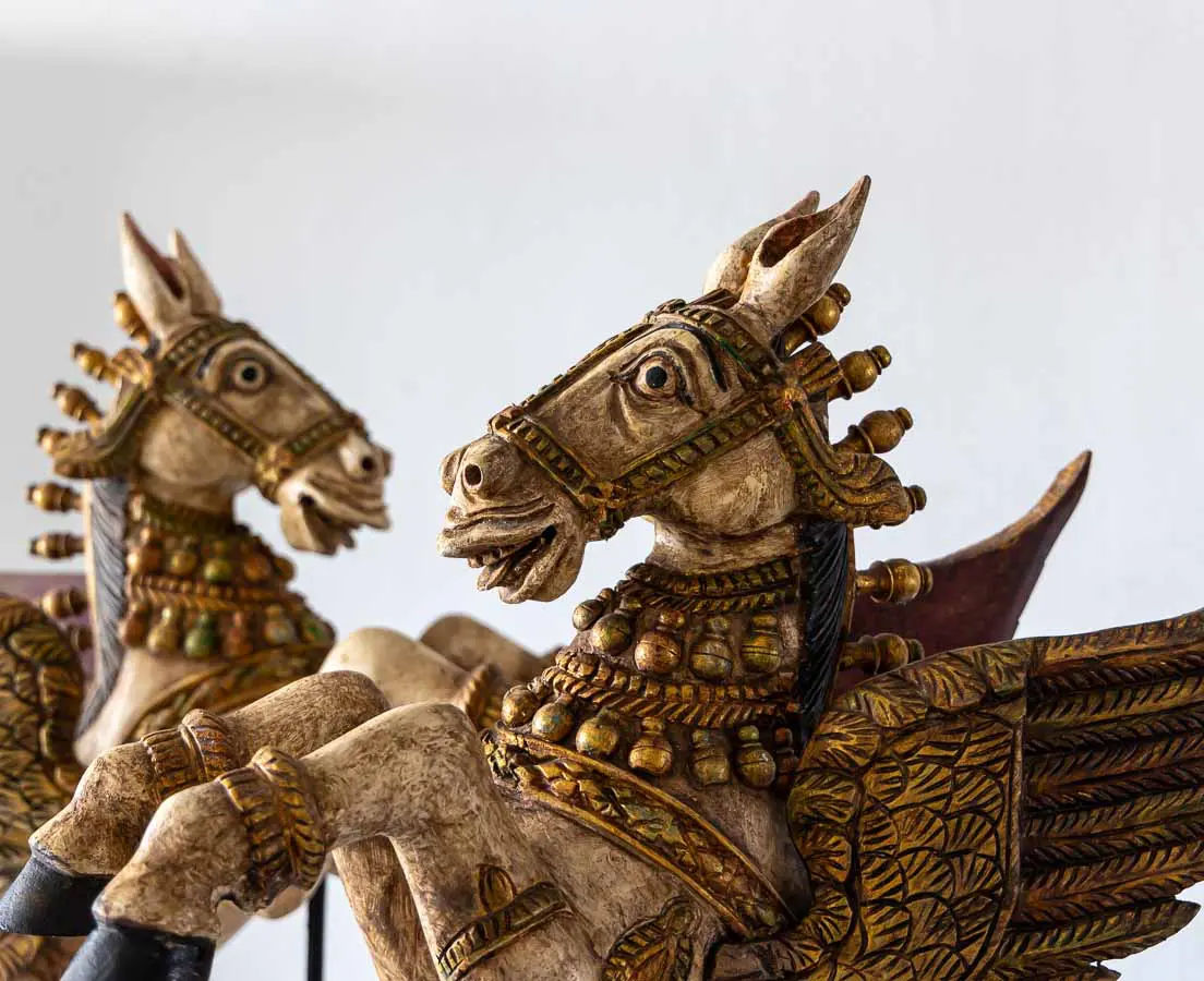 Pair of Teakwood Temple Horses - The Past Perfect Collection - Singapore