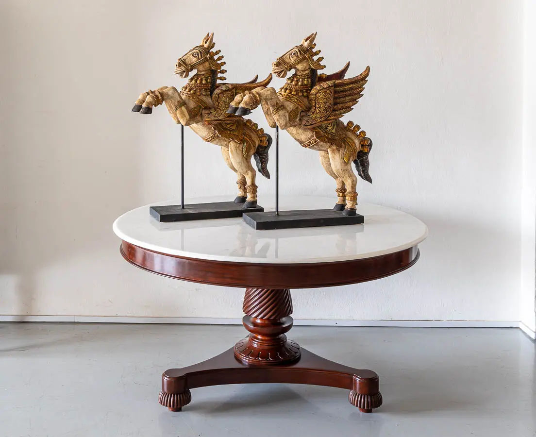 Pair of Teakwood Temple Horses - The Past Perfect Collection - Singapore