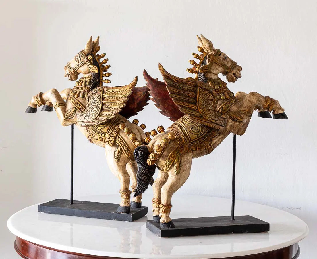 Pair of Teakwood Temple Horses - The Past Perfect Collection - Singapore