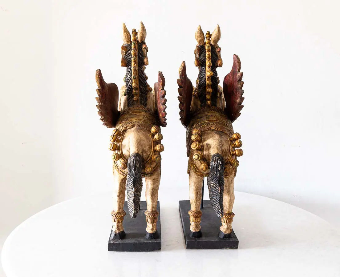 Pair of Teakwood Temple Horses - The Past Perfect Collection - Singapore