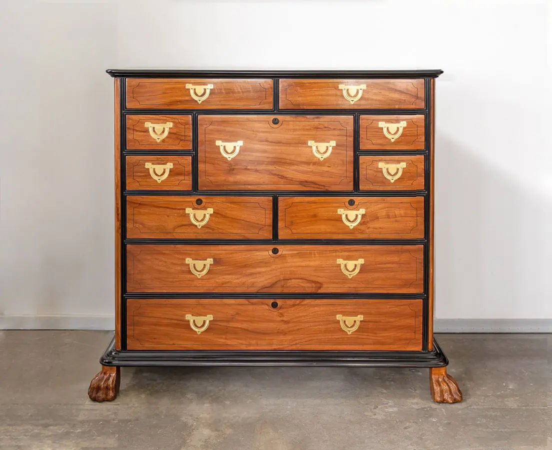 British Colonial Camphor and Ebony Secretaire Chest of Drawers - The Past Perfect Collection Singapore