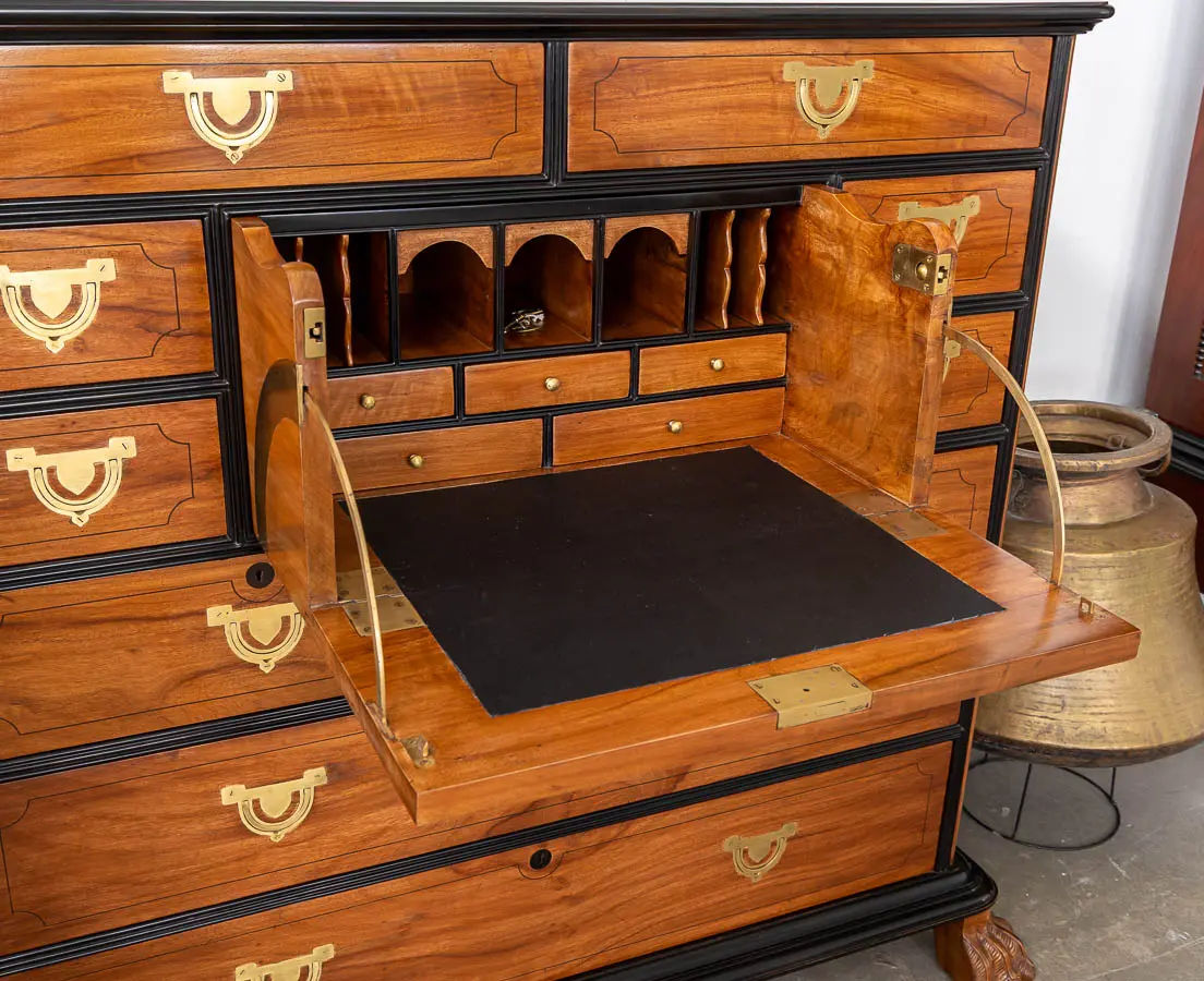 British Colonial Camphor and Ebony Secretaire Chest of Drawers - The Past Perfect Collection Singapore
