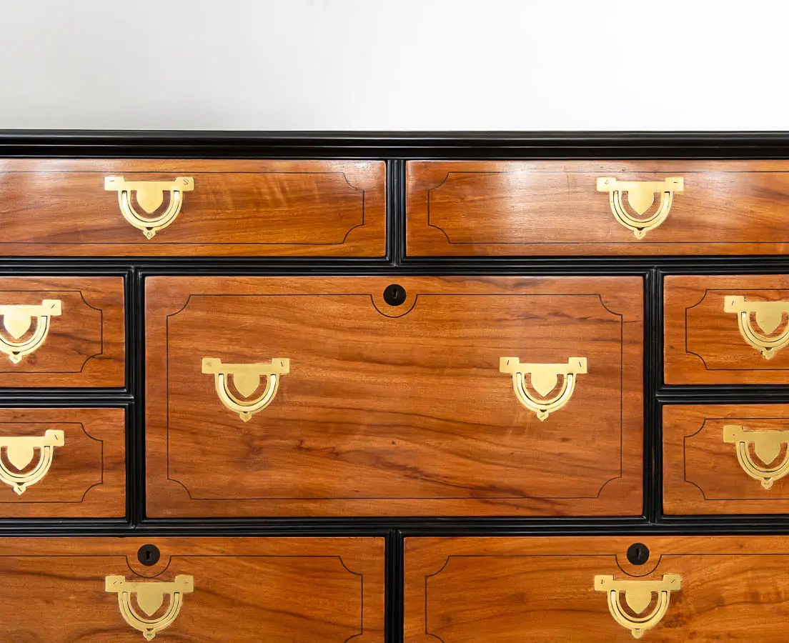 British Colonial Camphor and Ebony Secretaire Chest of Drawers - The Past Perfect Collection Singapore