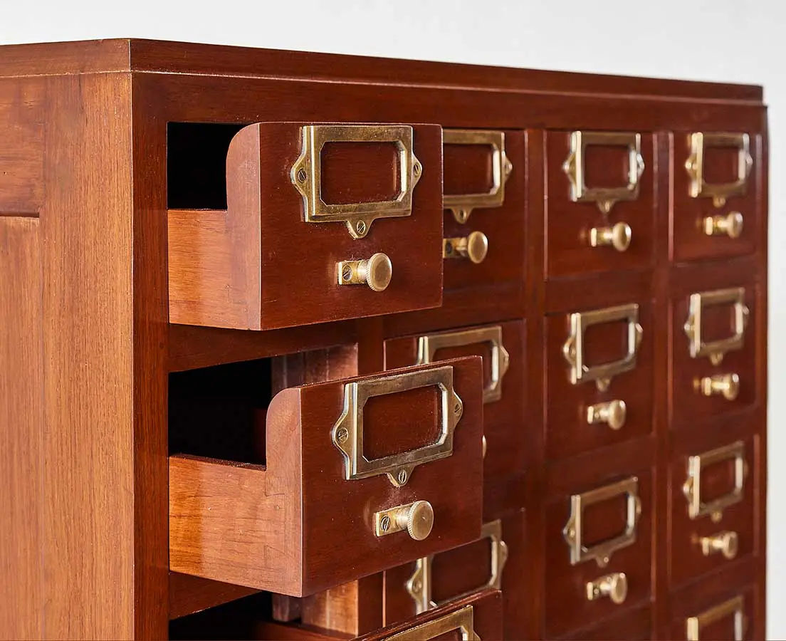 British Colonial Teakwood Index Card Cabinet - The Past Perfect Collection - Singapore