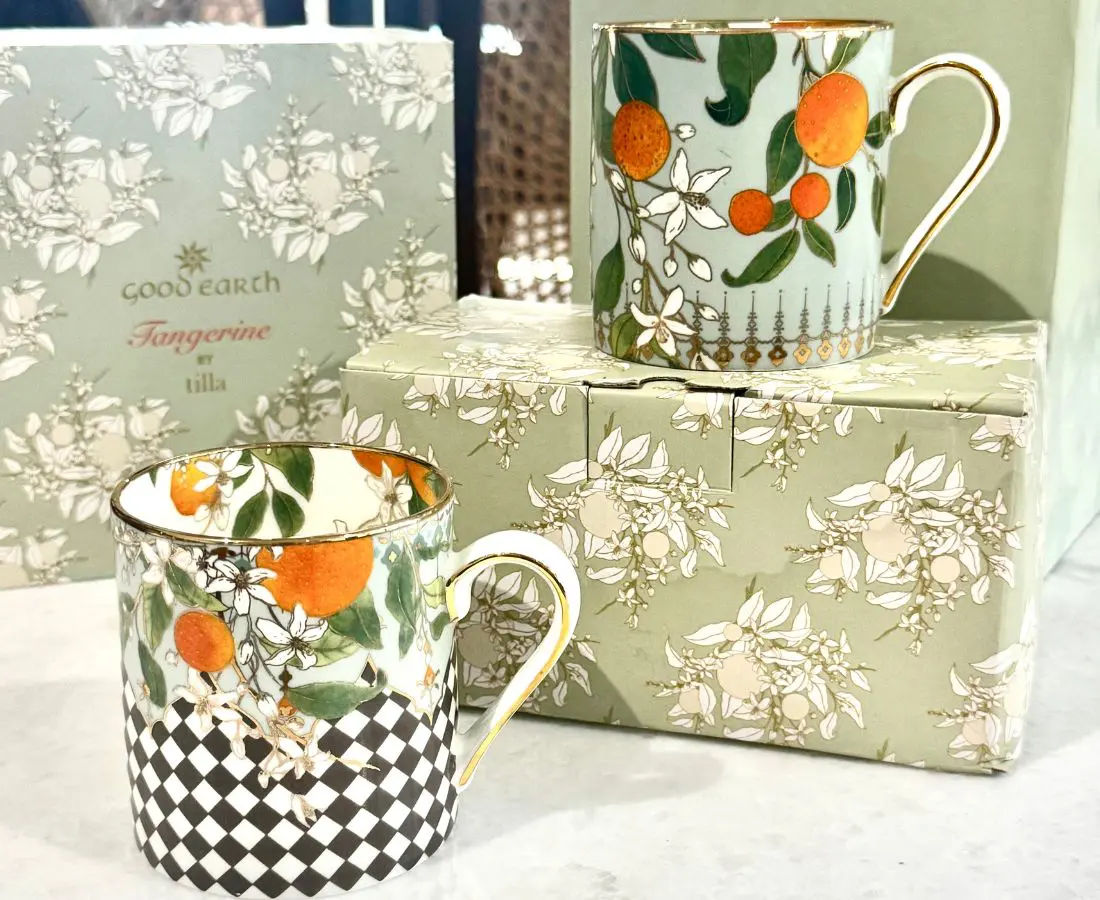 Tangerine Mugs-Good Earth Set of 2