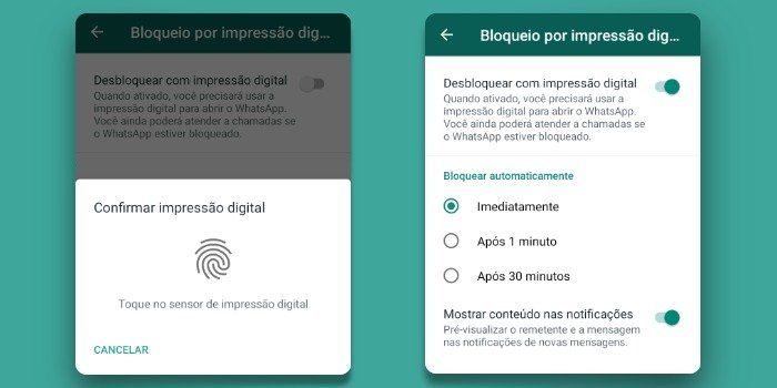 Ativar Bloqueio por Impressão Digital no WhastApp Ativar Bloqueio por Impressão Digital no WhastApp