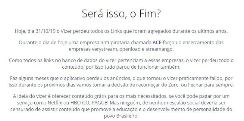 Comunicado Vizer TV Comunicado Vizer TV