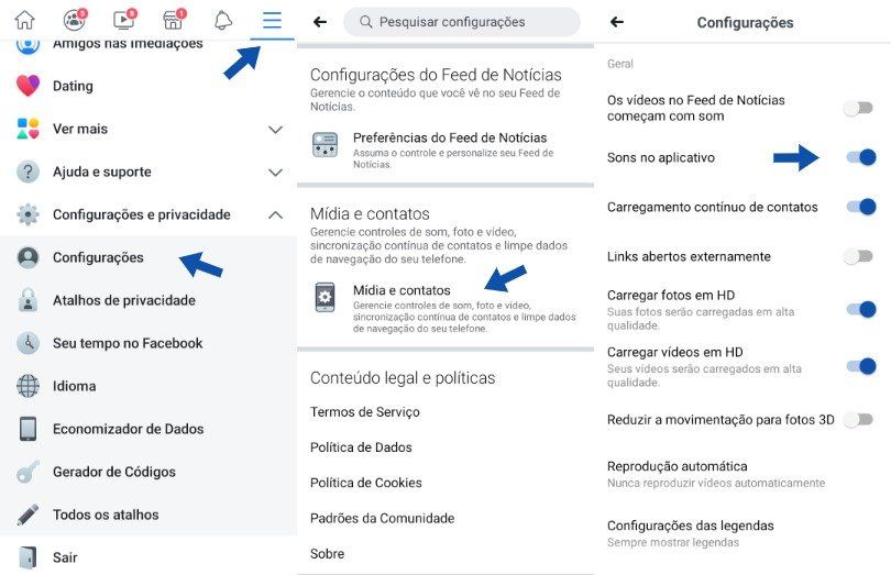 Remover os sons no aplicativo do Facebook Remover os sons no aplicativo do Facebook