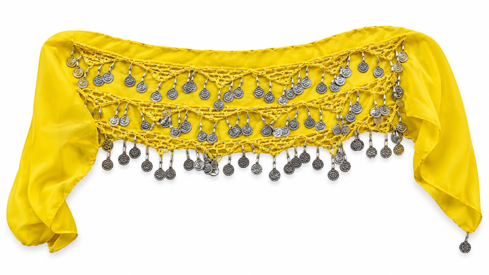 Small Yellow Belly Dance Hip Scarf - Chiffon Coin Belt & Waist Wrap for Dancing, Costumes & Festivals