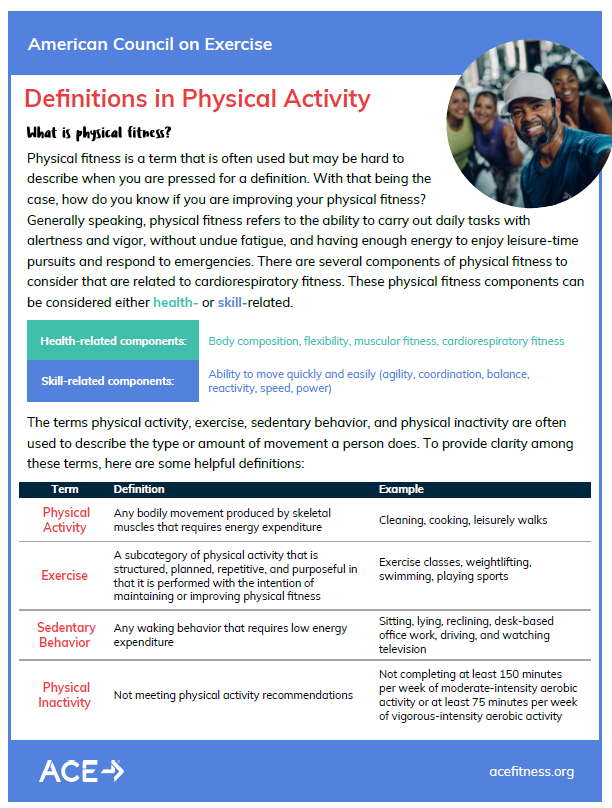 Image of the handout "Definitions in Physical Activity"