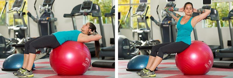 Stability Ball Crunch with Twist