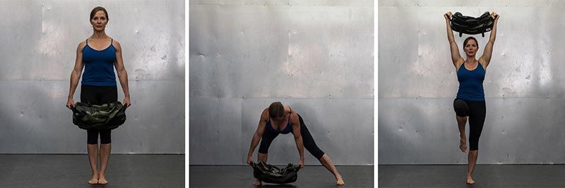 Lateral Lunge to Overhead Press With Single Leg Balance 