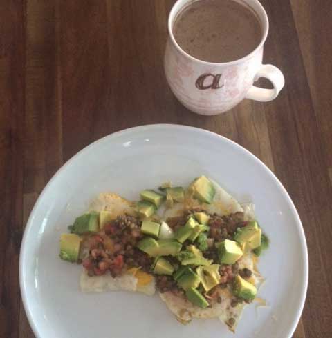 Scrambled Eggs with an English Muffin and a 'Bulletproof' Coffee