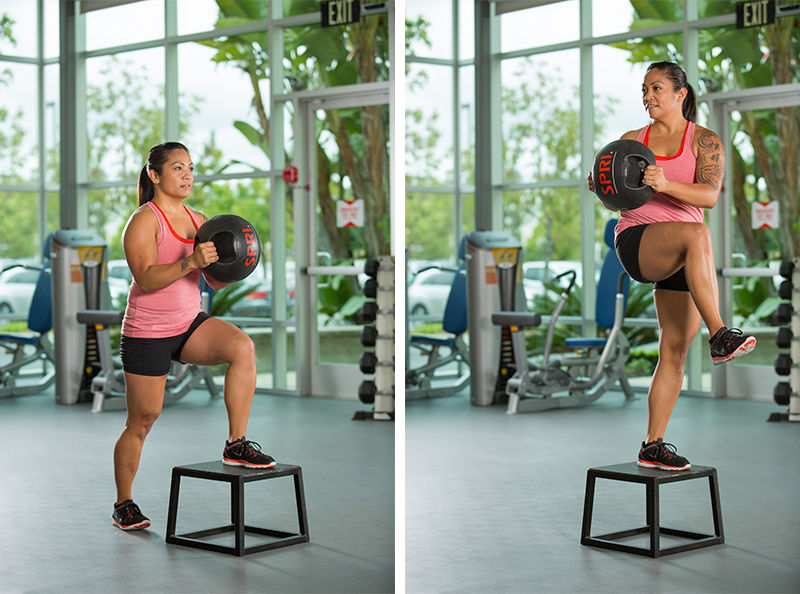 single-leg-step-up-medicine-ball-rotation