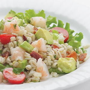 Bacony Barley Salad with Marinated Shrimp