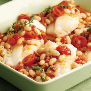 Baked Cod with Chorizo & White Beans