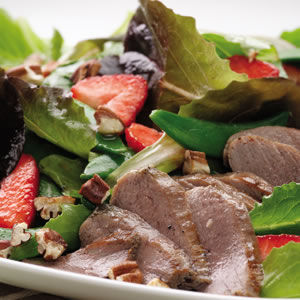 Duck & Strawberry Salad with Rhubarb Dressing