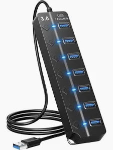 UGREEN CR130 7-IN-1 Powered Switch USB 2.0 A Ports Adapter- 7 Port Individual Splitter and LED Indicator 12V/2A Aluminum Adapter,3* USB 2.0 Ports ,4*USB Smart Charging ports(Support Date Transmission)
