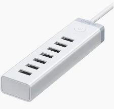 UGREEN CM420 7-IN-1 Powered Switch USB 3.0 A Ports Adapter- 7 Port Individual Splitter and LED Indicator 12V/2A Aluminum Adapter,Powered USB hub ,3* USB 3.0 Ports ,4*USB Smart Charging ports(Support Date Transmission)