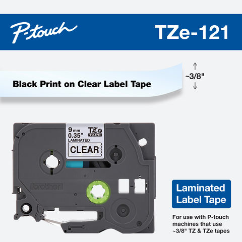 Brother TZe-121 / TZ2-121 9mm × 8m Black on Clear Tape
