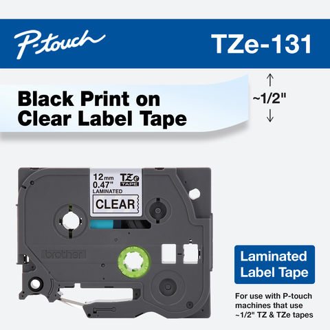 Brother TZe-131 / TZ2-131 12mm × 8m Black on Clear Tape image