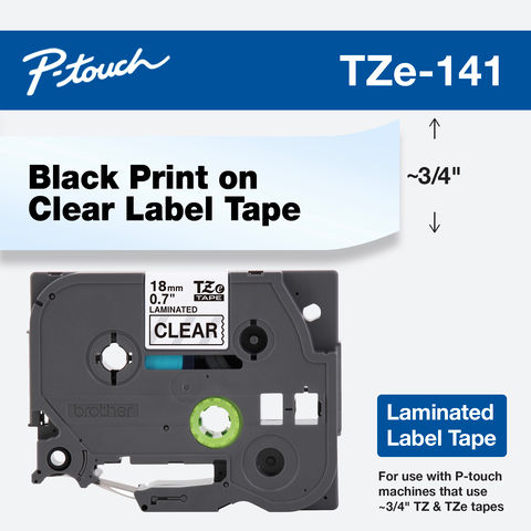 Brother TZe-141 / TZ2-141 18mm × 8m Black on Clear Tape