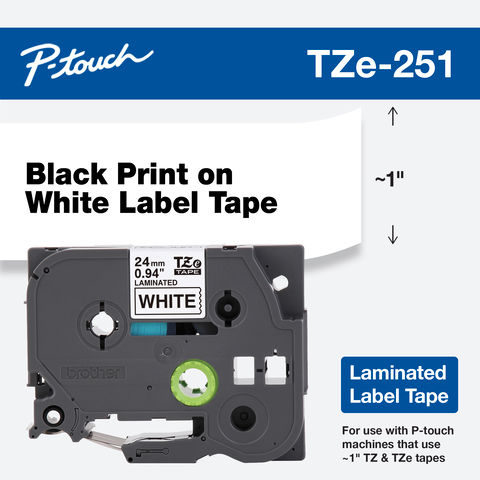 Brother TZe-251 / TZ2-251 24mm × 8m Black on White Tape image