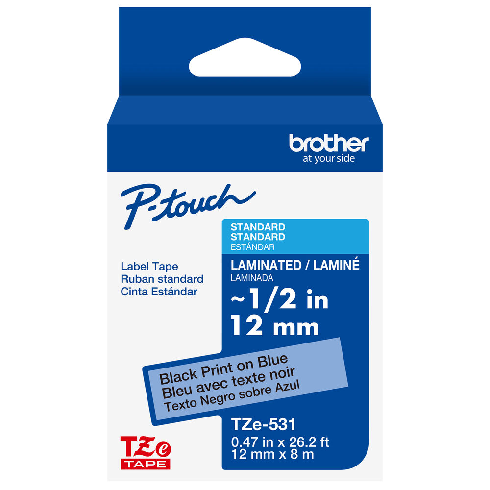 Brother TZe-531 / TZ2-531 12mm × 8m Black on Blue Tape