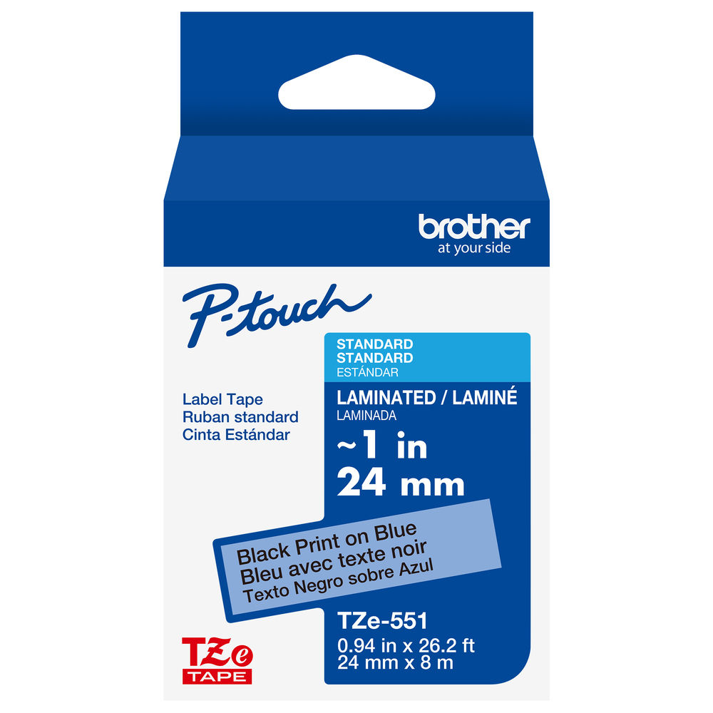 Brother TZe-551 / TZ2-551 24mm × 8m Black on Blue Tape image