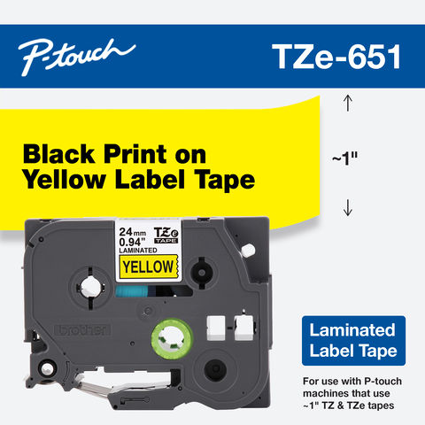 Brother TZe-651 / TZ2-651 24mm × 8m Black on Yellow Tape image