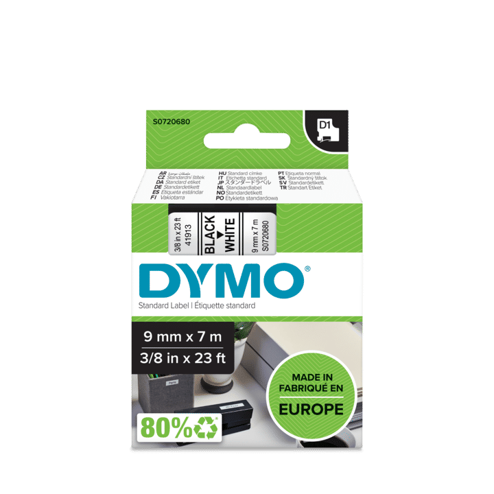 Dymo D1 45010 9mm × 7m Black on Clear Label Tape
