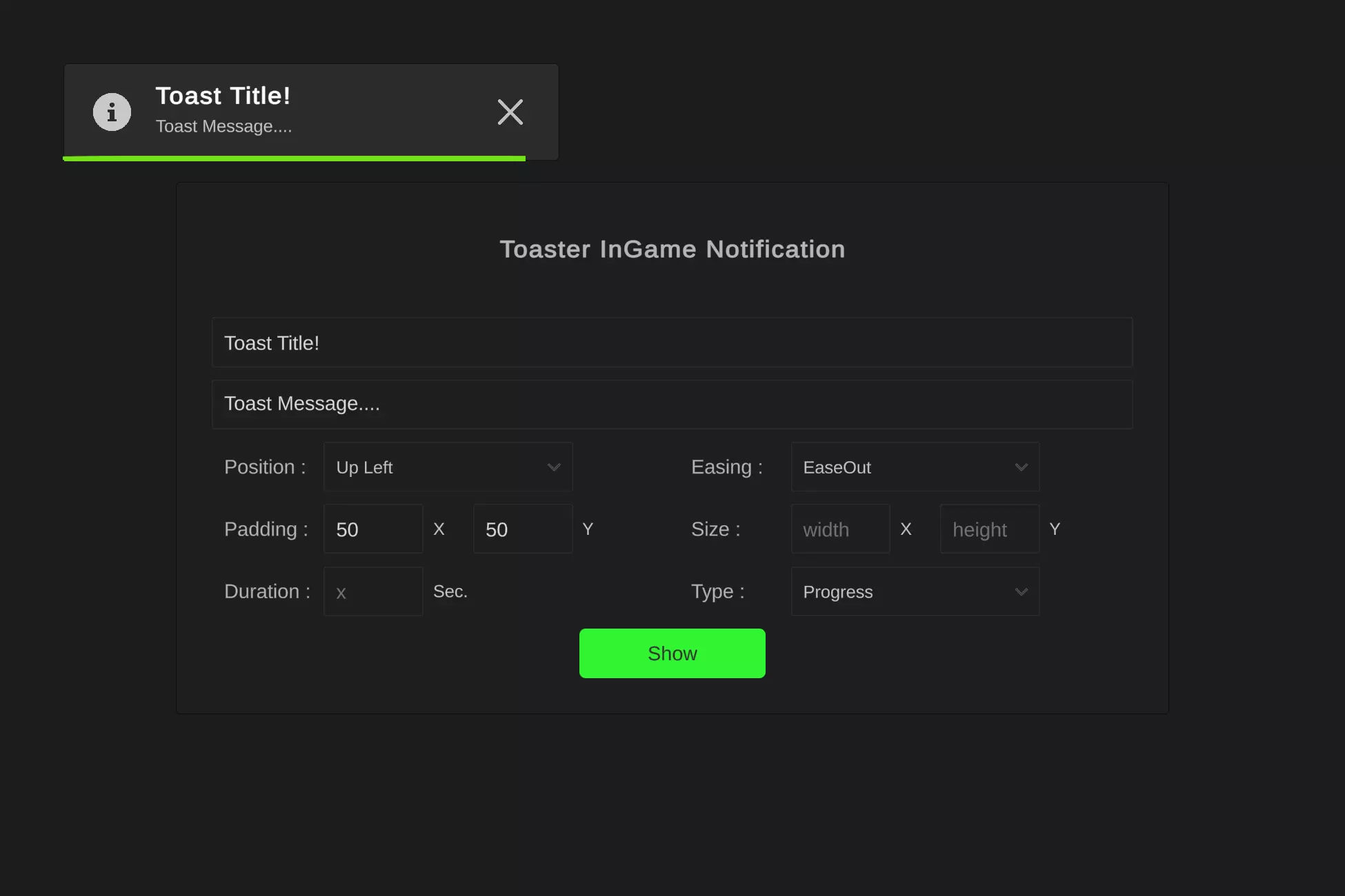 Toaster in-game notification