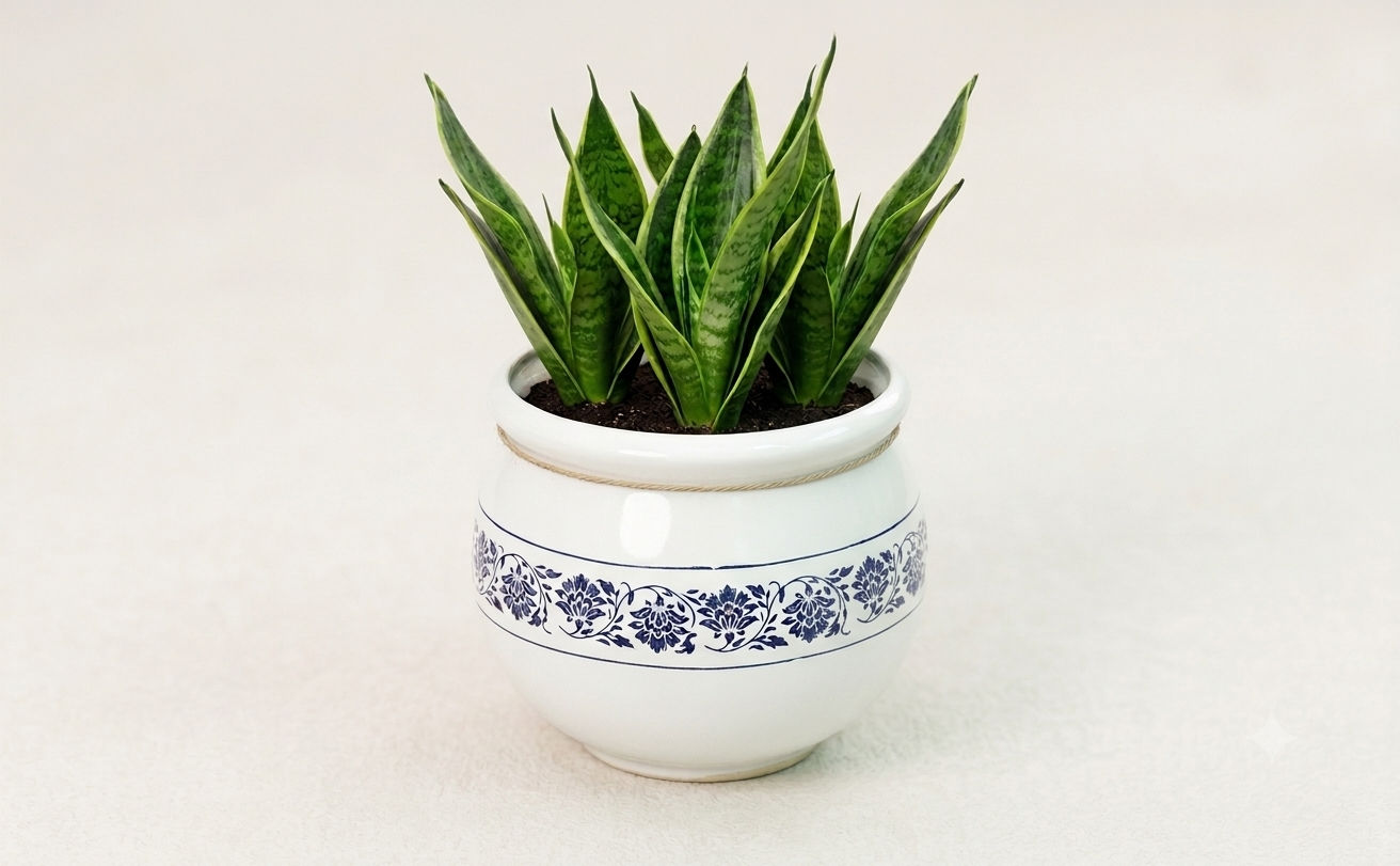 Ceramic Pot - Printed Blue, 8 inch
