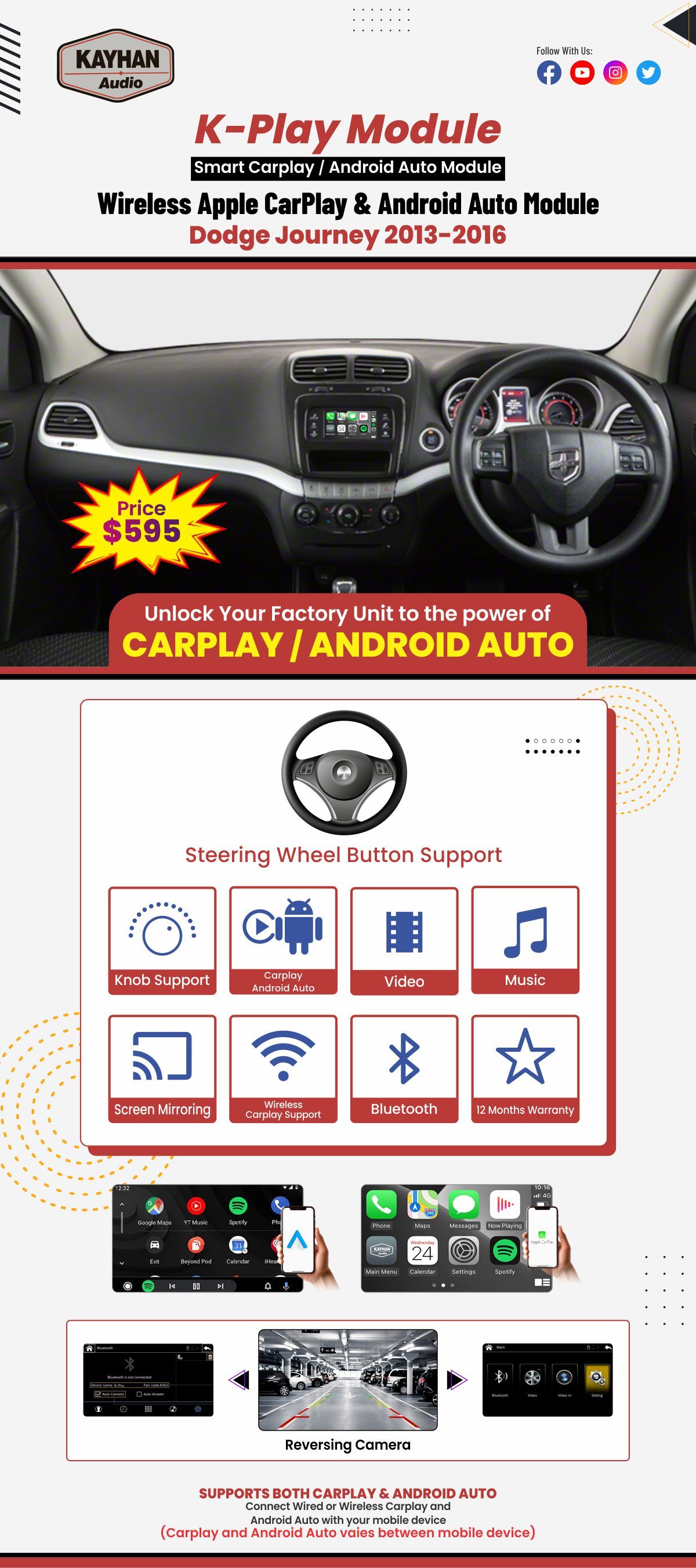 Dodge Journey 2013-2016 — Wireless Apple CarPlay & Android Auto Module