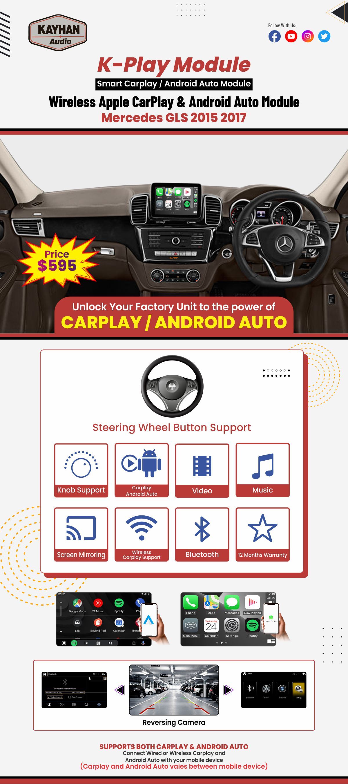 Mercedes GLS 2015-20178 &mdash; Wireless Apple CarPlay & Android Auto Module