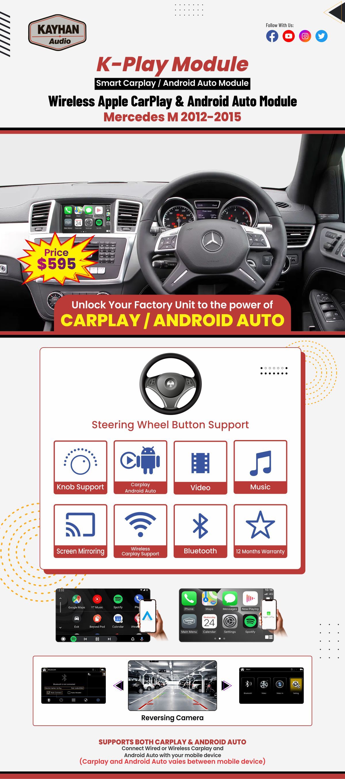 Mercedes M 2012-2015 &mdash; Wireless Apple CarPlay & Android Auto Module