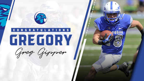 a football player in a blue uniform $$$ FALCONS CONGRATULATIONS GREGORY ORCE B Greg Gipper