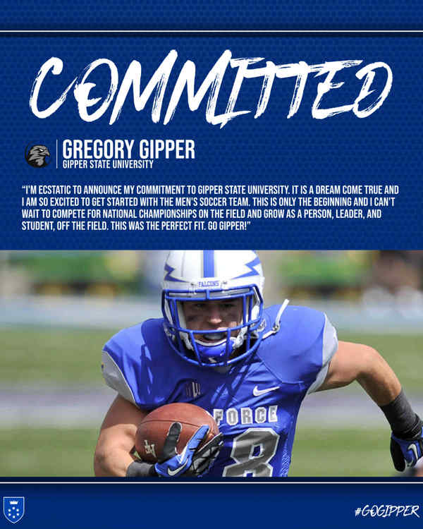 a football player holding a football $$$ COMMITTED GREGORY GIPPER GIPPER STATE UNIVERSITY 