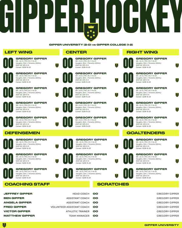 Hockey Lineup Showdown: Gipper University vs Gipper College