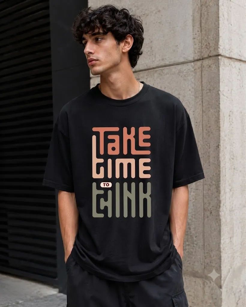 Take Time 200 GSM Drop Shoulder T-Shirt - Image 1
