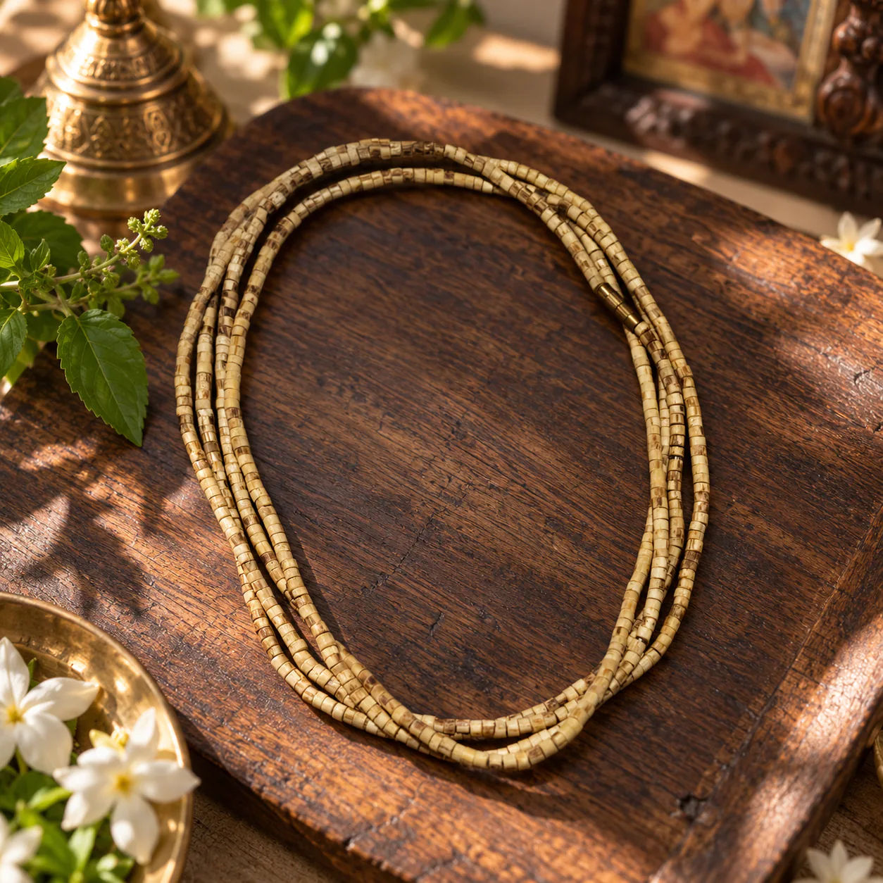 Tulsi Kanthi Mala (3 Round) – Original Handmade Wooden Beads Necklace