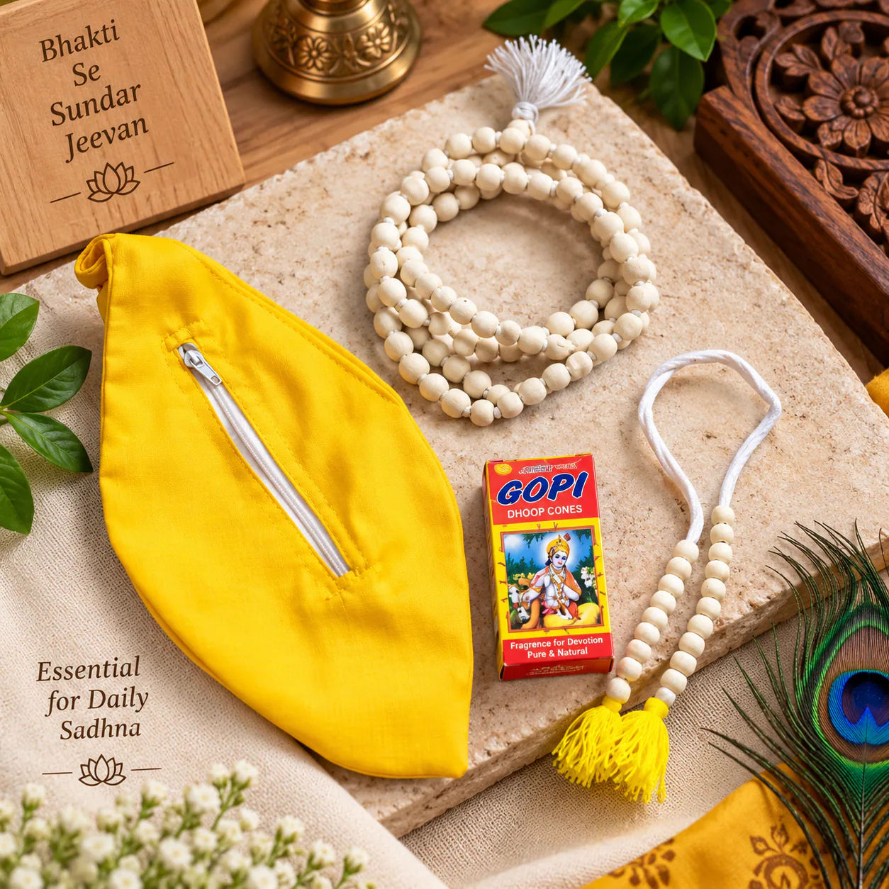 Gopi Essentials Devotional Set | Mala, Gopi Dhoop & Pouch