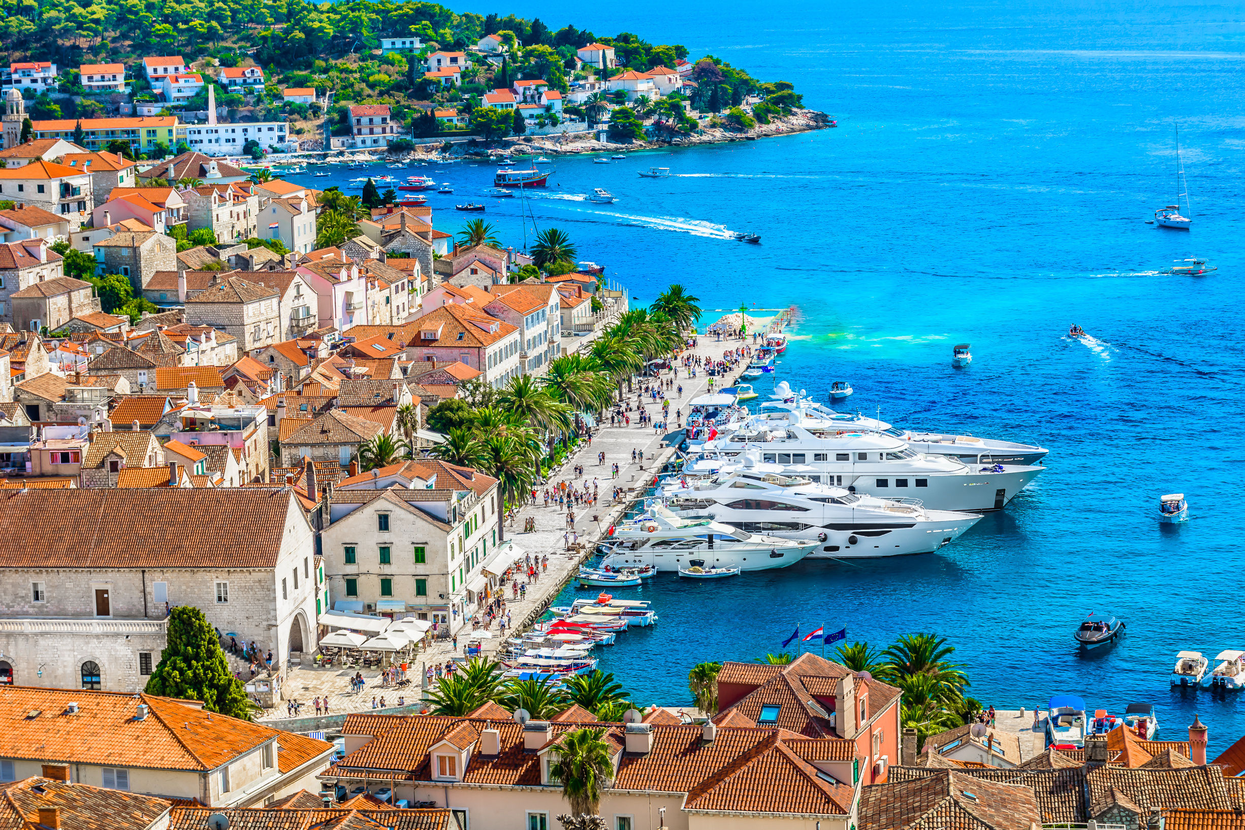 Luxury yachts docked in Hvar, Croatia